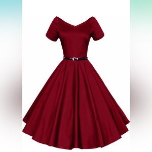 Red V neck swing dress, size M, new with Tags